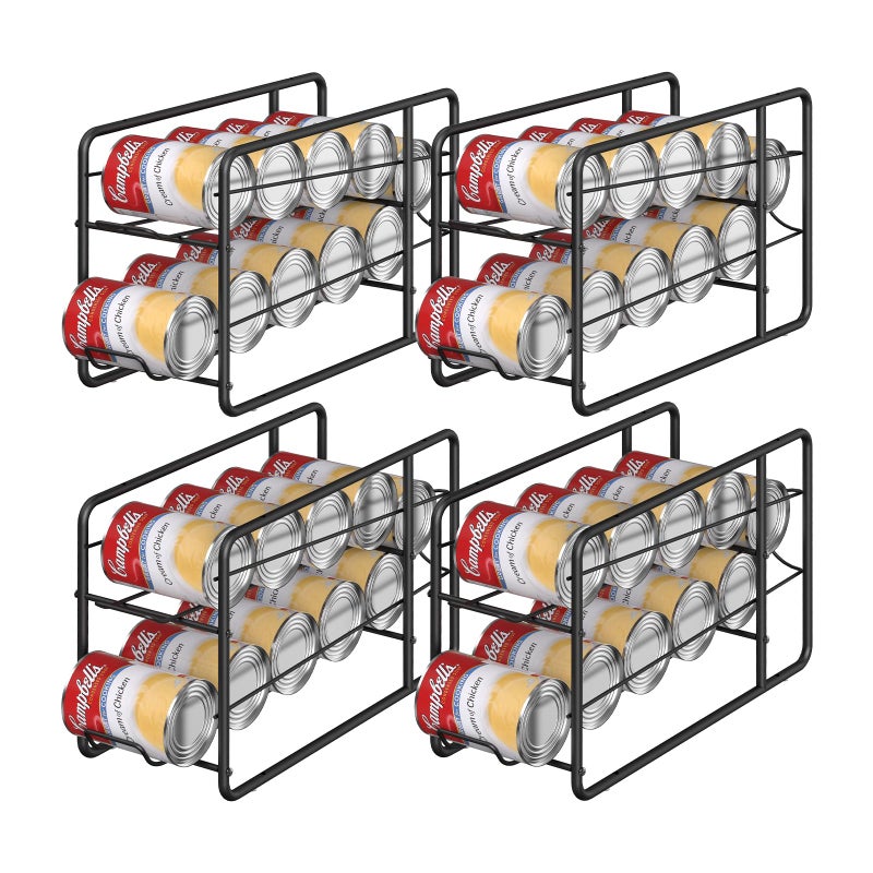 MOOACE 4 Pack Can Dispenser Rack, Stackable Soda Can Organizer Holder for Canned Food Storage Kitchen Cabinet Pantry Countertop, Black - Image 1