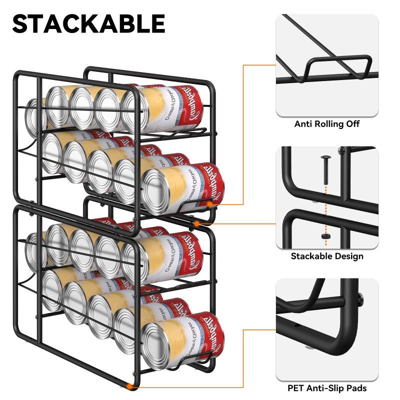 MOOACE 4 Pack Can Dispenser Rack, Stackable Soda Can Organizer Holder for Canned Food Storage Kitchen Cabinet Pantry Countertop, Black - Image 4