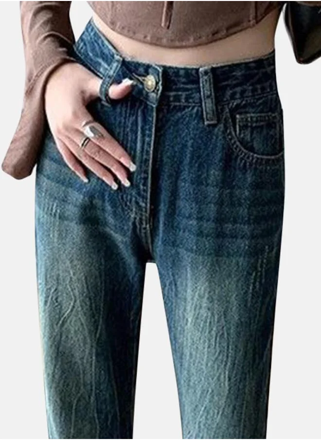 YUNIQEE Blue Flared High-Rise Heavy Fade Denim Jeans
