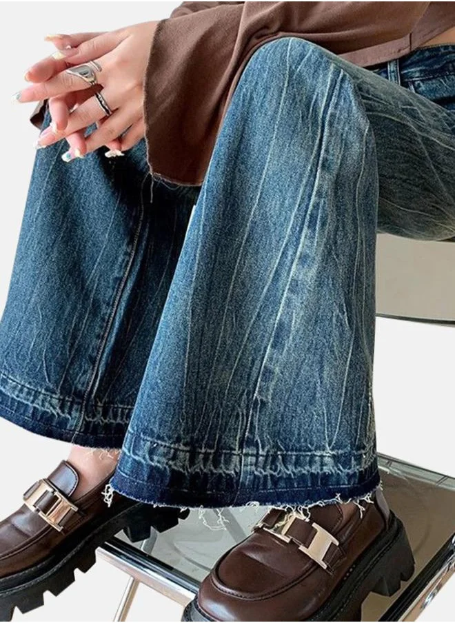 YUNIQEE Blue Flared High-Rise Heavy Fade Denim Jeans