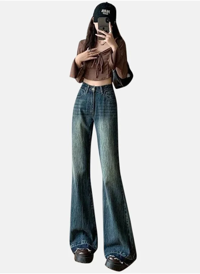 YUNIQEE Blue Flared High-Rise Heavy Fade Denim Jeans