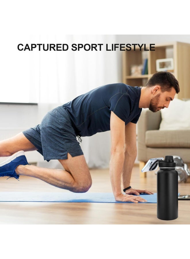 كيلا زجاجة ماء معزولة ومفرغة من الهواء، سعة 960 مل، مصنوعة من الفولاذ المقاوم للصدأ بجدار مزدوج وفوهة واسعة، مع حامل مغناطيسي للهاتف، للاستخدام المزدوج للماء الساخن والبارد، زجاجة ماء رياضية كبيرة السعة، بغطاء ماص، سعة 32 أونصة. - Image 5