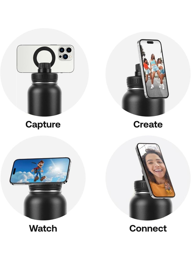 كيلا زجاجة ماء معزولة ومفرغة من الهواء، سعة 960 مل، مصنوعة من الفولاذ المقاوم للصدأ بجدار مزدوج وفوهة واسعة، مع حامل مغناطيسي للهاتف، للاستخدام المزدوج للماء الساخن والبارد، زجاجة ماء رياضية كبيرة السعة، بغطاء ماص، سعة 32 أونصة. - Image 3