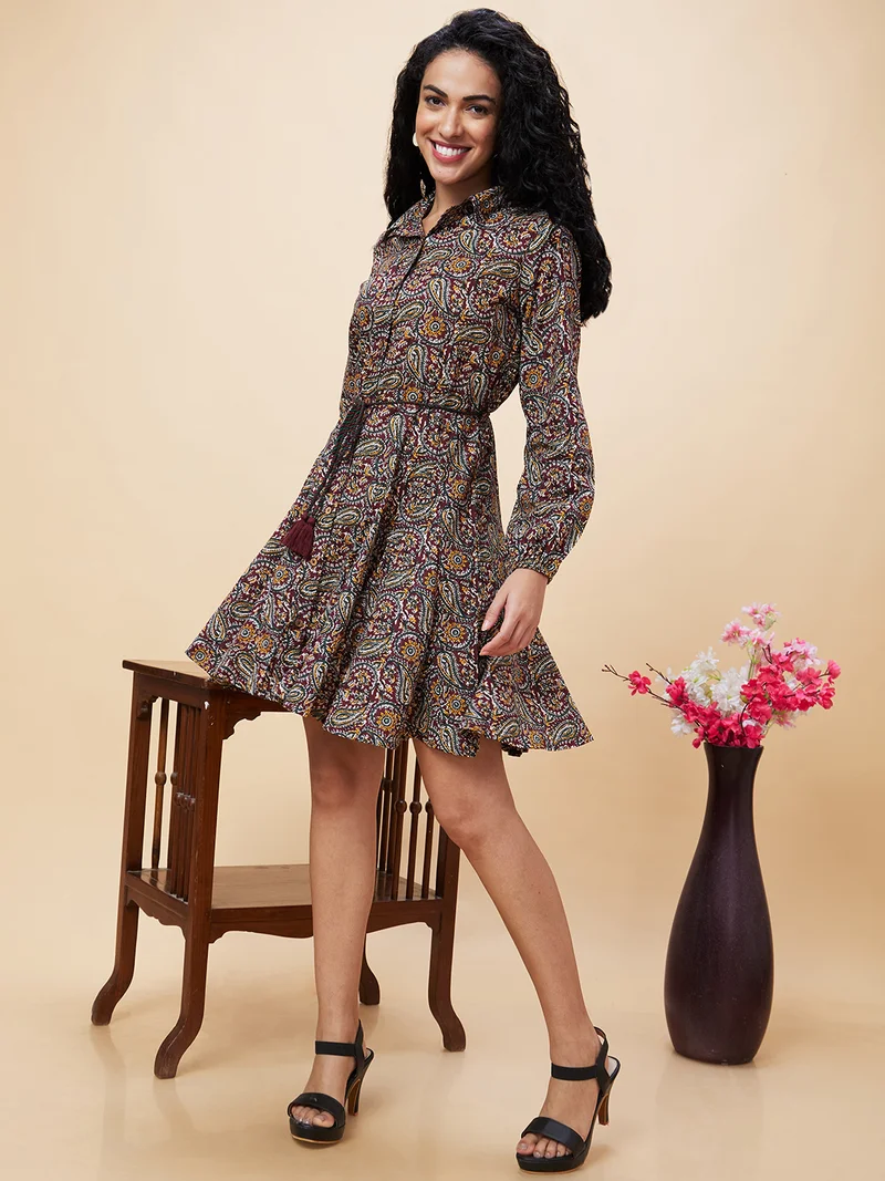 globus Women Ethnic Motifs Printed Pure Cotton Shirt Dress