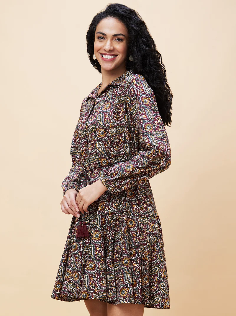 globus Women Ethnic Motifs Printed Pure Cotton Shirt Dress