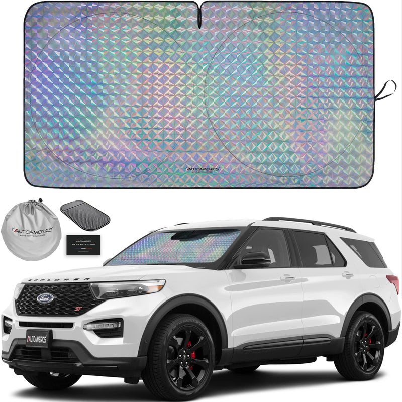 Autoamerics 1-Piece Windshield Sun Shade - Holographic Print Foldable Car Front Window Sunshade for Cars SUV Truck - Heat Blocker Visor Protector Blocks Max UV Rays and Keeps Your Vehicle Cool Medium - Image 1