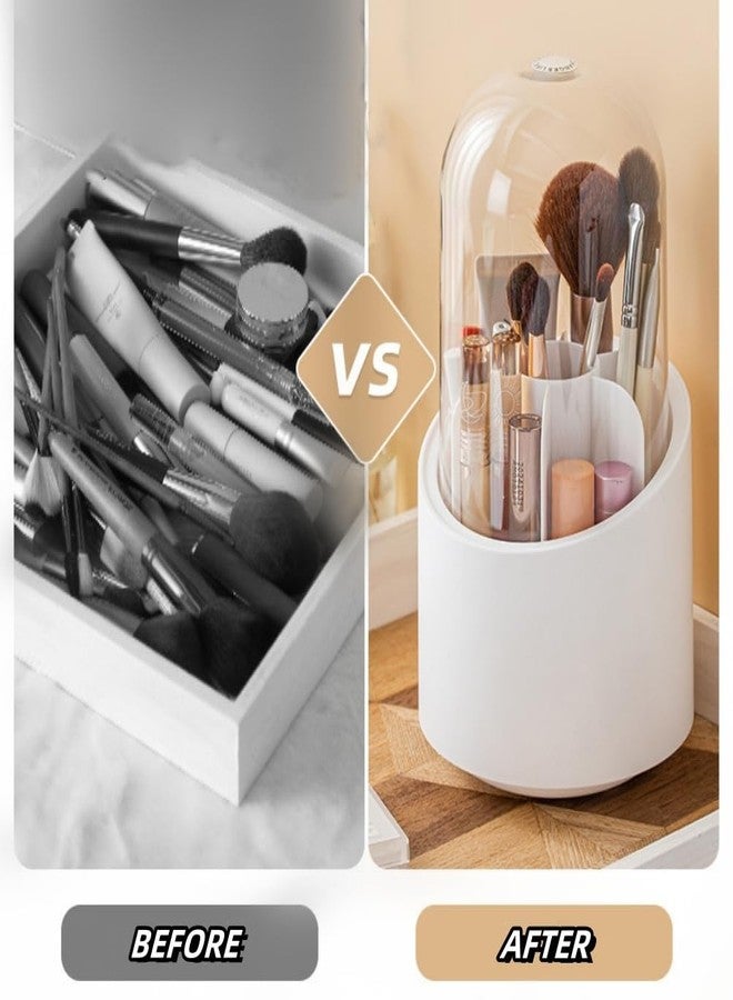Fantasee 360° Rotating Makeup Brush Organizer, 7-Compartment Storage with Transparent Dustproof Cover, Cosmetic Tools Storage Holder for Bathroom Vanity Countertop (Bold Red, Cylindrical) - Image 4