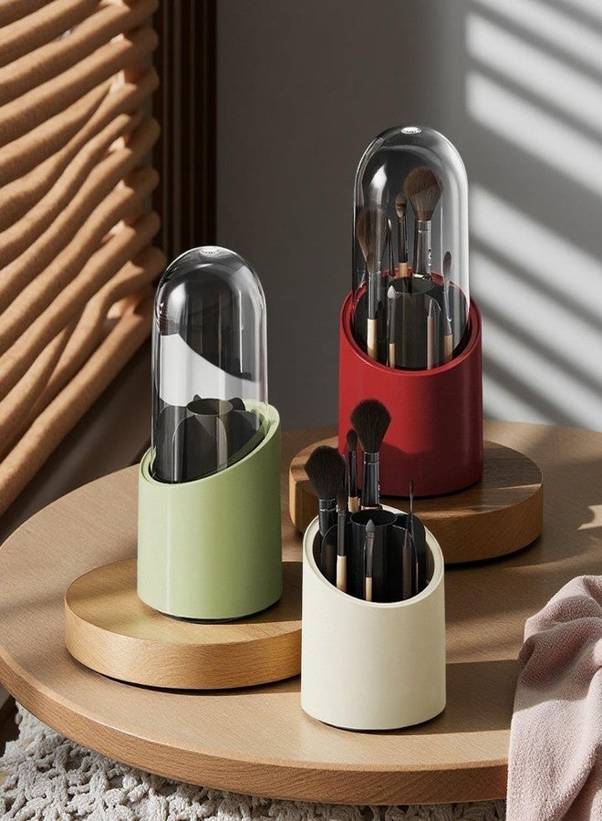 Fantasee 360° Rotating Makeup Brush Organizer, 7-Compartment Storage with Transparent Dustproof Cover, Cosmetic Tools Storage Holder for Bathroom Vanity Countertop (Bold Red, Cylindrical) - Image 3