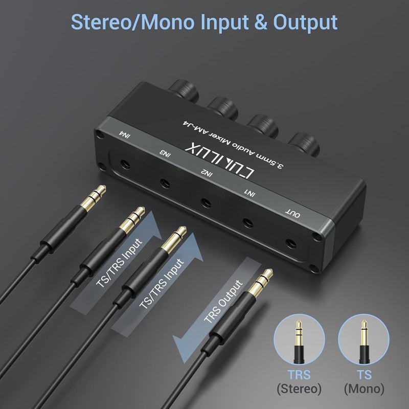 Cubilux P26 4-Way 3.5mm Audio Mixer with USB Power and Independent Volume Control - Image 5