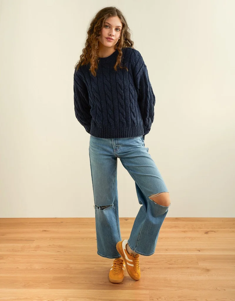 AE Cropped Cable Knit Sweater