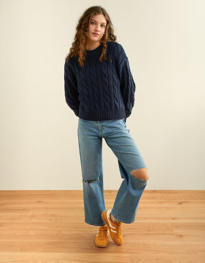 American Eagle AE Cropped Cable Knit Sweater - Image 1