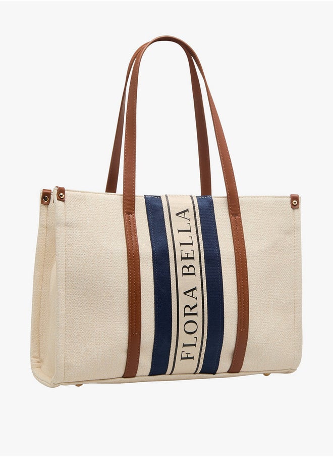 Flora Bella By Shoexpress Logo Print Tote Bag with Double Handle and Zip Closure  - Image 3