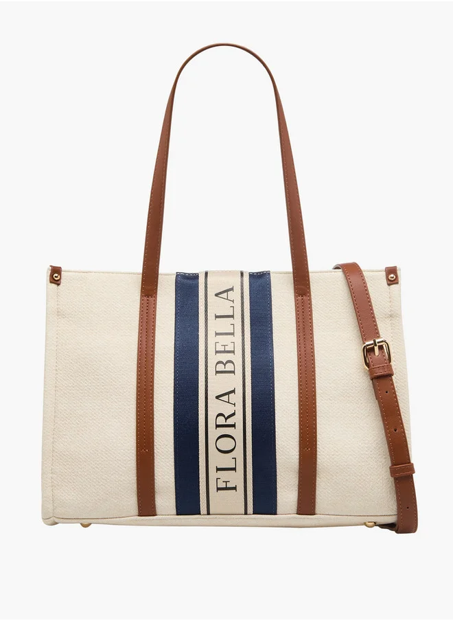 Flora Bella By Shoexpress Logo Print Tote Bag with Double Handle and Zip Closure