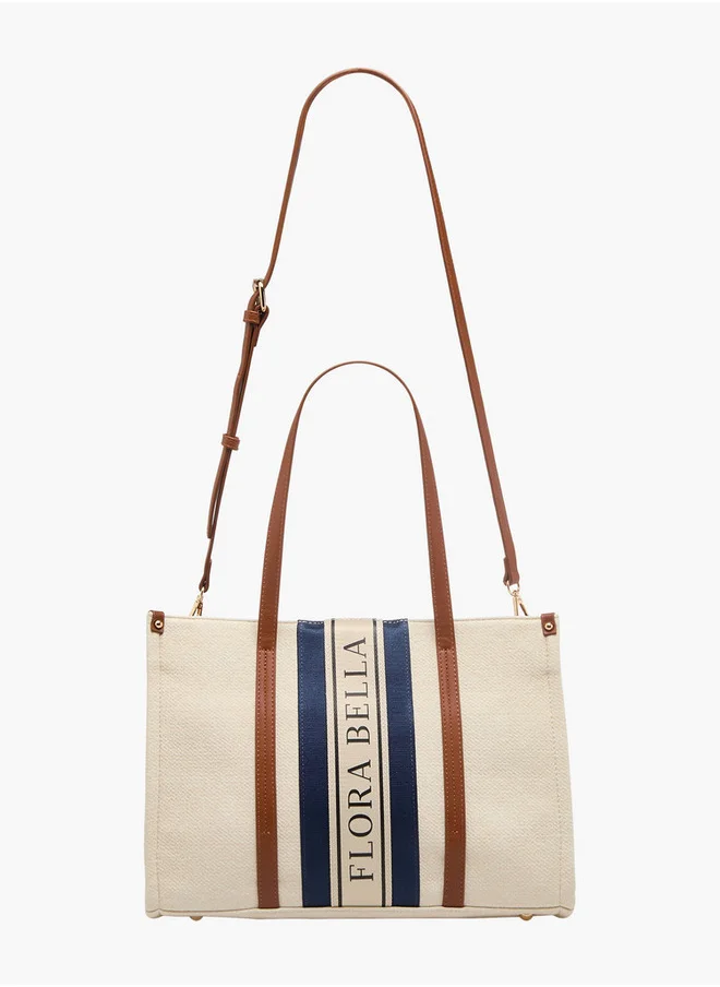 Flora Bella By Shoexpress Logo Print Tote Bag with Double Handle and Zip Closure