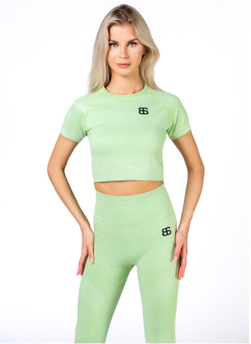 Nylon Melange Short Sleeve Crop Top with Round Neck Women's Cropped T Shirt for Workout Yoga Running Exercise Textured Green Lime - pzsku/ZD99933FF4072DCFA4ED4Z/45/_/1687905332/0b6935d2-f6ff-48af-a48f-4c81ae6c9a3f