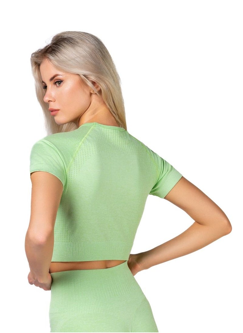 Nylon Melange Short Sleeve Crop Top with Round Neck Women's Cropped T Shirt for Workout Yoga Running Exercise Textured Green Lime - pzsku/ZD99933FF4072DCFA4ED4Z/45/_/1687905332/e3d7f52f-1bea-426c-8e38-e3ebc26bed4e
