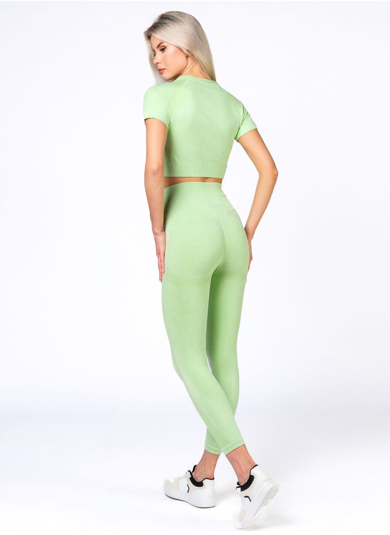 Nylon Melange Short Sleeve Crop Top with Round Neck Women's Cropped T Shirt for Workout Yoga Running Exercise Textured Green Lime - pzsku/ZD99933FF4072DCFA4ED4Z/45/_/1687905333/bf151df7-4c2f-4280-b56e-57a8f20a54d4