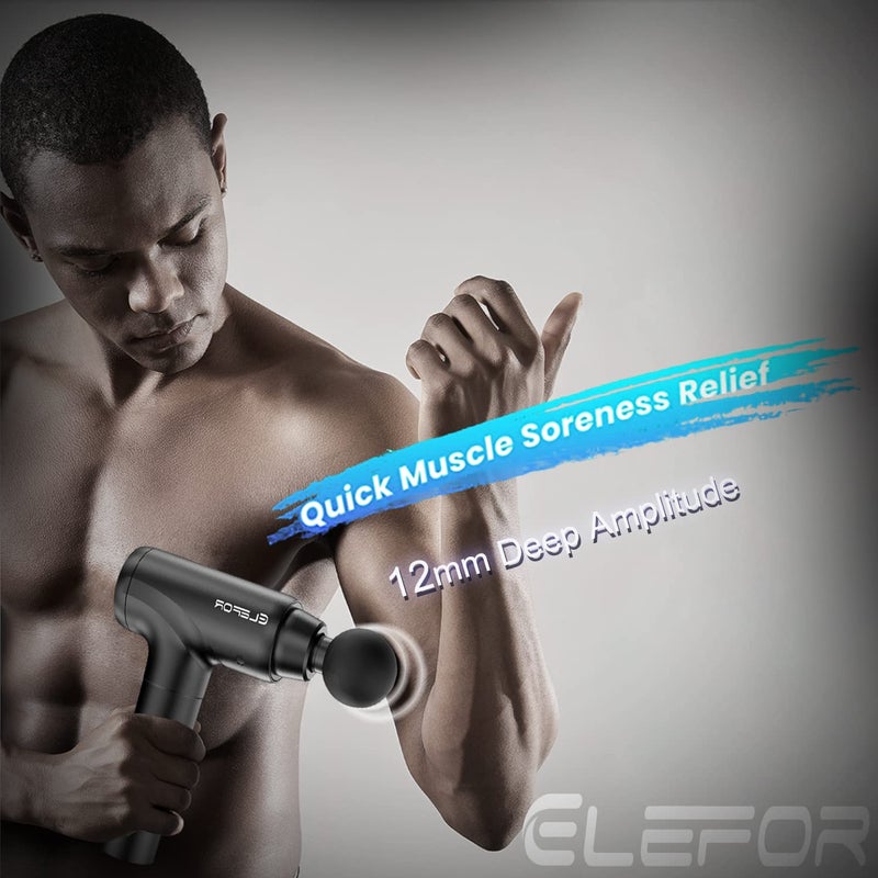 Elefor مسدس تدليك إليفور للأنسجة العميقة، مسدس تدليك الظهر بالطرق للاعبي الرياضة، مسدس تدليك العضلات لتخفيف الألم مع 8 رؤوس تدليك و 20 سرعة (أسود غير لامع) - Image 3