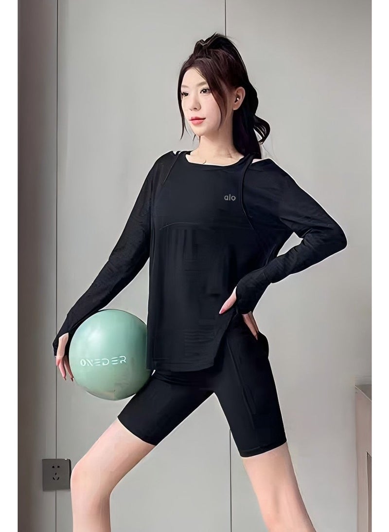 Alo Yoga off shoulder long sleeved top - made of soft and breathable fabric, asymmetrical hem, brand logo details, versatile sportswear for loose casual yoga and daily relaxation - Image 3