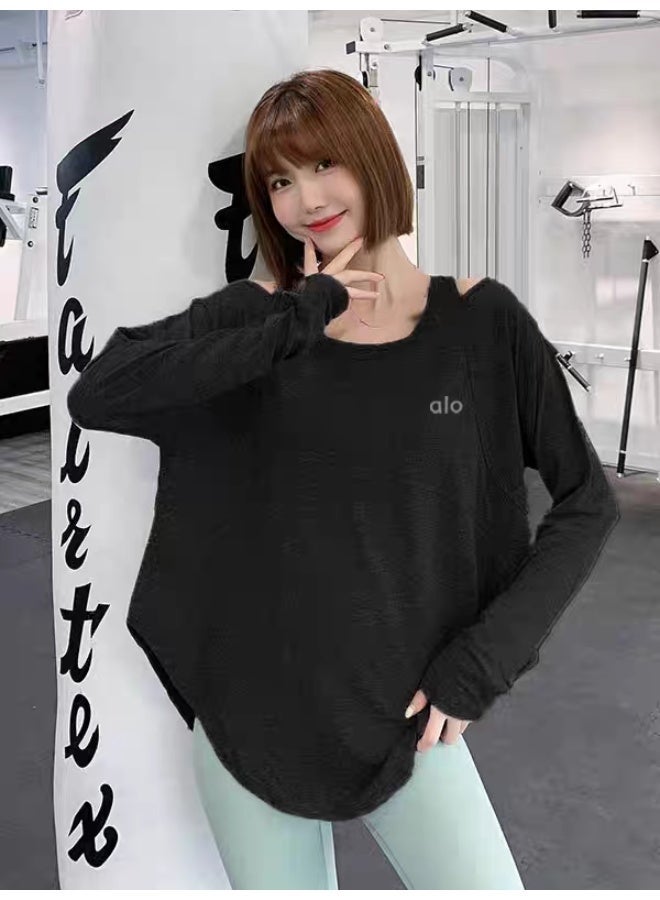 Alo Yoga off shoulder long sleeved top - made of soft and breathable fabric, asymmetrical hem, brand logo details, versatile sportswear for loose casual yoga and daily relaxation - Image 5