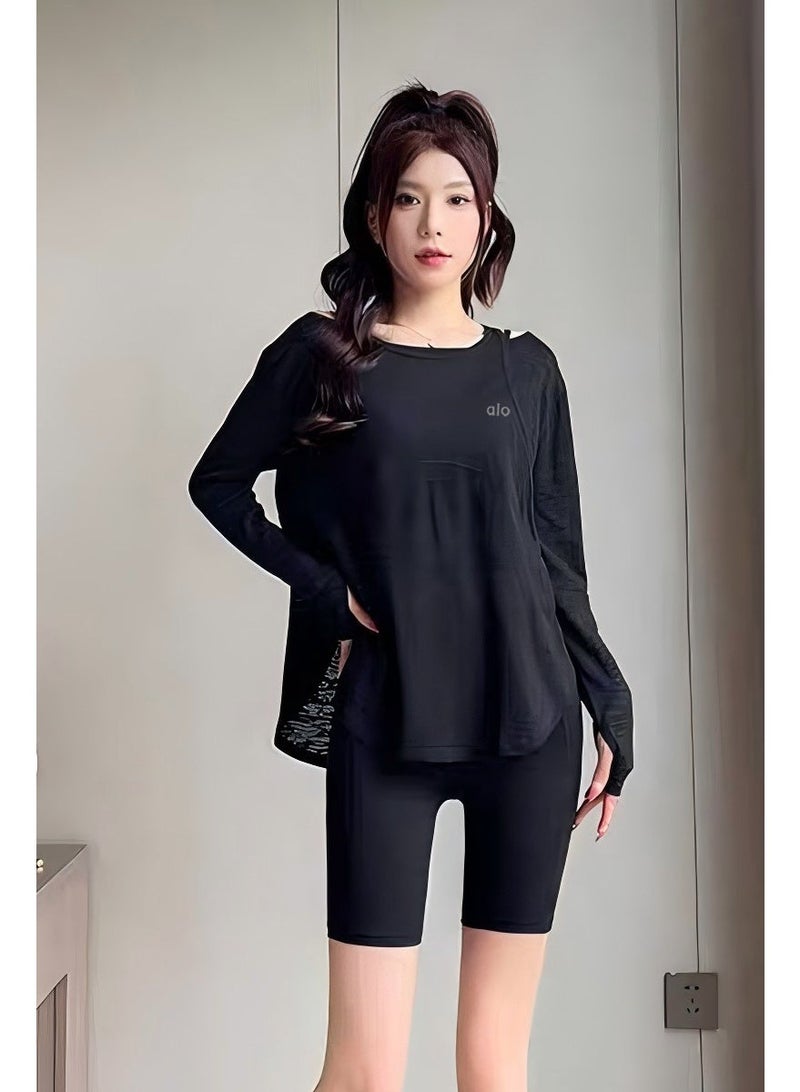Alo Yoga off shoulder long sleeved top - made of soft and breathable fabric, asymmetrical hem, brand logo details, versatile sportswear for loose casual yoga and daily relaxation - Image 2