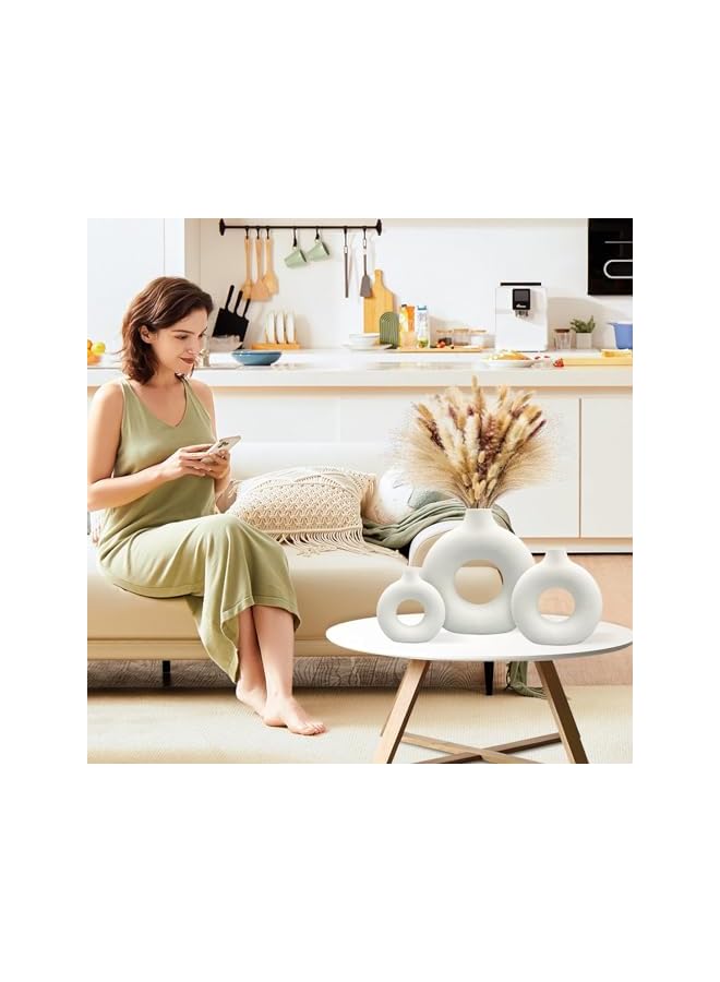 The Bros White Ceramic Vases Set 3 for Modern Home Decor,Round Matte Pampas Flower Vases Minimalist Nordic Boho Ins Style for Wedding Dinner Table Party Living Room, Decorative Gift - Image 2