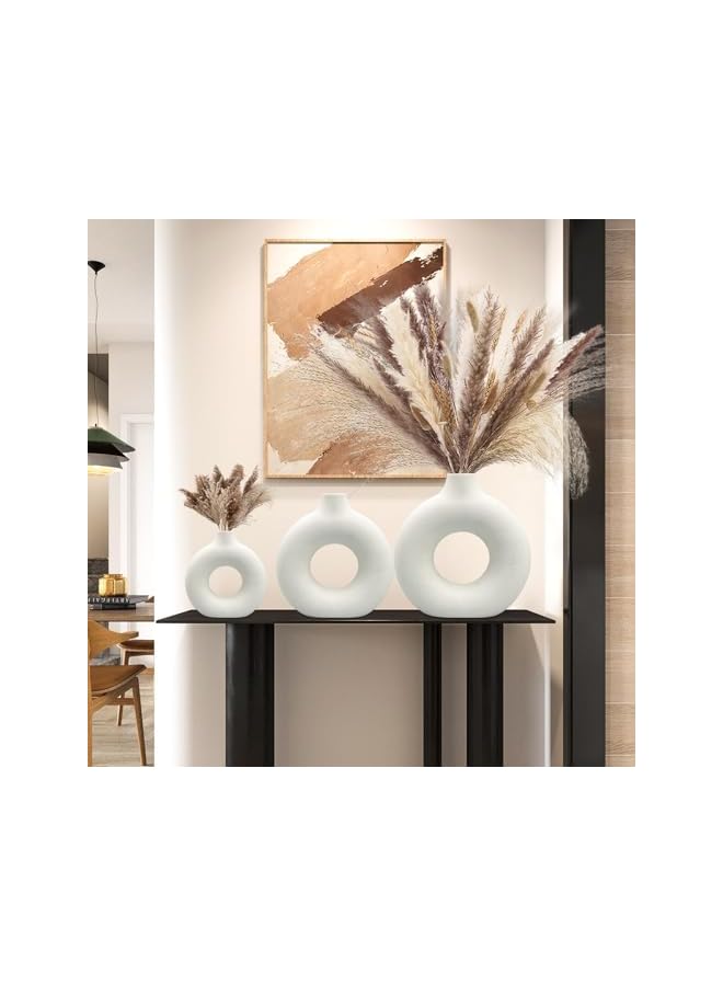 The Bros White Ceramic Vases Set 3 for Modern Home Decor,Round Matte Pampas Flower Vases Minimalist Nordic Boho Ins Style for Wedding Dinner Table Party Living Room, Decorative Gift - Image 4