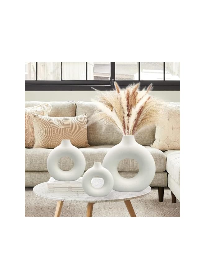 The Bros White Ceramic Vases Set 3 for Modern Home Decor,Round Matte Pampas Flower Vases Minimalist Nordic Boho Ins Style for Wedding Dinner Table Party Living Room, Decorative Gift - Image 3