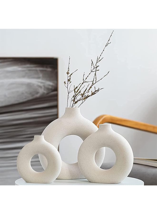The Bros White Ceramic Vases Set 3 for Modern Home Decor,Round Matte Pampas Flower Vases Minimalist Nordic Boho Ins Style for Wedding Dinner Table Party Living Room, Decorative Gift - Image 1