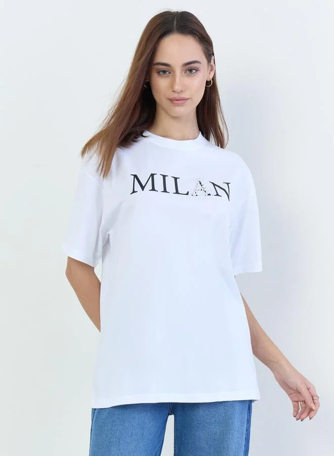 White Oversized Slogan Print T-Shirt