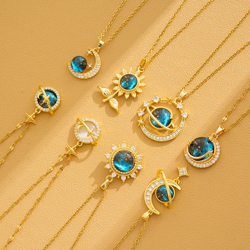 WU Cross-Border New Multi-Element Style Copper Micro-Inlaid Titanium Steel Necklace for Women, Real Gold Electroplated Exquisite Clavicle Chain, In Stock Wholesale - Image 2