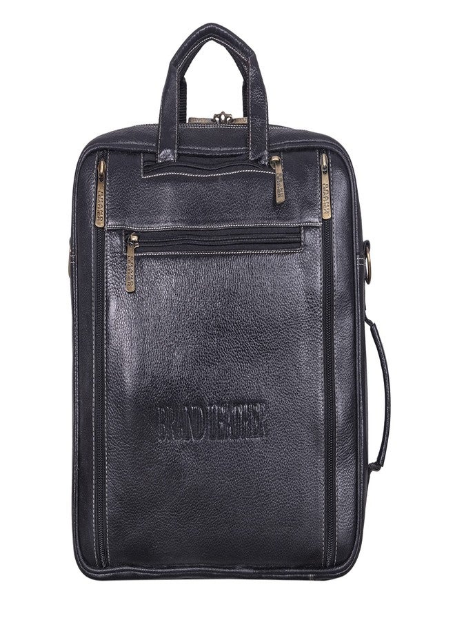 BRAND LEATHER Genuine Leather Convertible Backpack 16 Inch Laptop Messenger Bag Multi-Functional Business Briefcase for Men & Women (BLACK) - Image 2