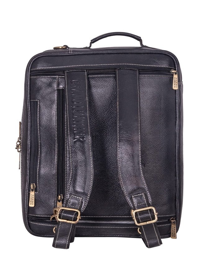 BRAND LEATHER Genuine Leather Convertible Backpack 16 Inch Laptop Messenger Bag Multi-Functional Business Briefcase for Men & Women (BLACK) - Image 4
