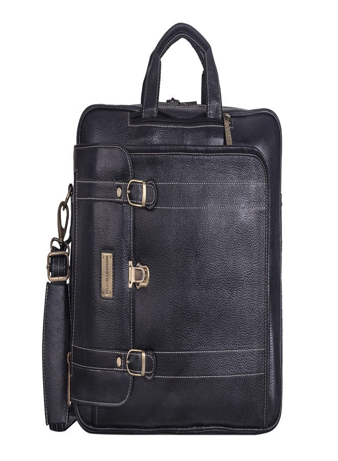 BRAND LEATHER Genuine Leather Convertible Backpack 16 Inch Laptop Messenger Bag Multi-Functional Business Briefcase for Men & Women (BLACK) - Image 1
