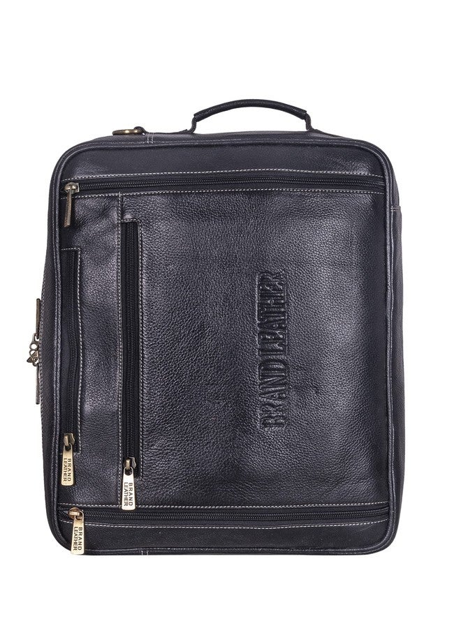 BRAND LEATHER Genuine Leather Convertible Backpack 16 Inch Laptop Messenger Bag Multi-Functional Business Briefcase for Men & Women (BLACK) - Image 3