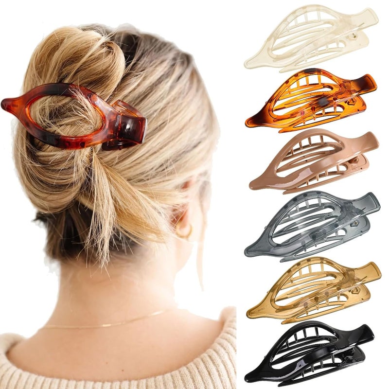French Concord Hair Clips Claw  6Pcs Side Slid Flat Hair Clips for Volume Strong Hold No Slip Grip Hair Claw Clips for Women Girls Thick Thin Hair TransparentL46 IN W197IN