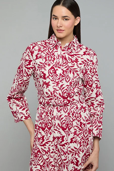 R&B Patterned Shirt Dress with 3/4 Sleeves