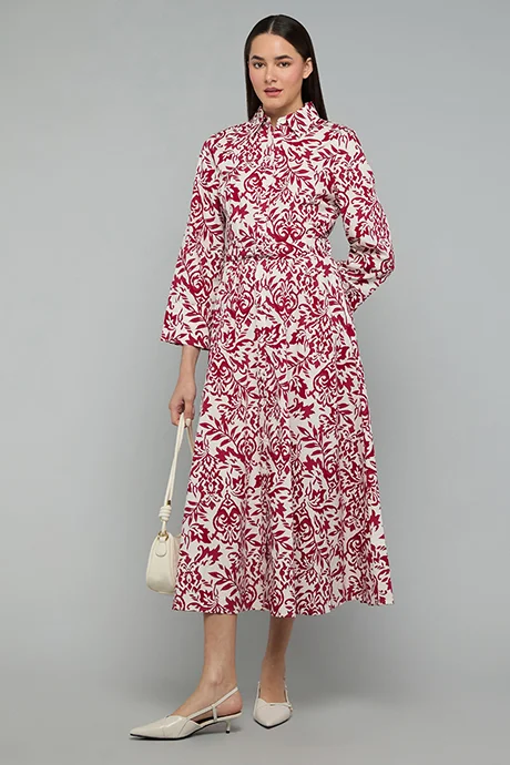 R&B Patterned Shirt Dress with 3/4 Sleeves