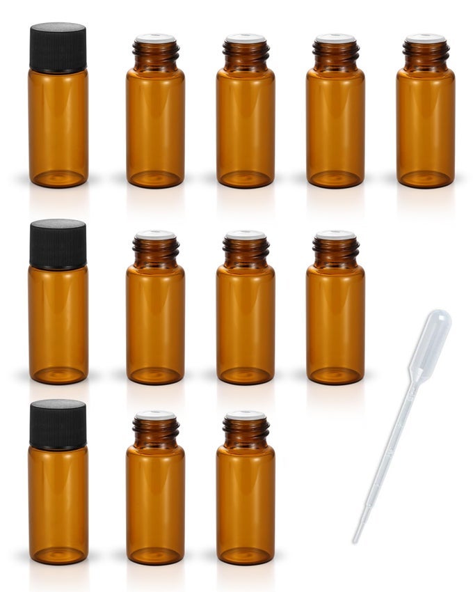 12 PACK SET BROWN SCREW CAP GLASS BOTTLE SMALL MINI EMPTY OIL AMBER VIAL 10ML