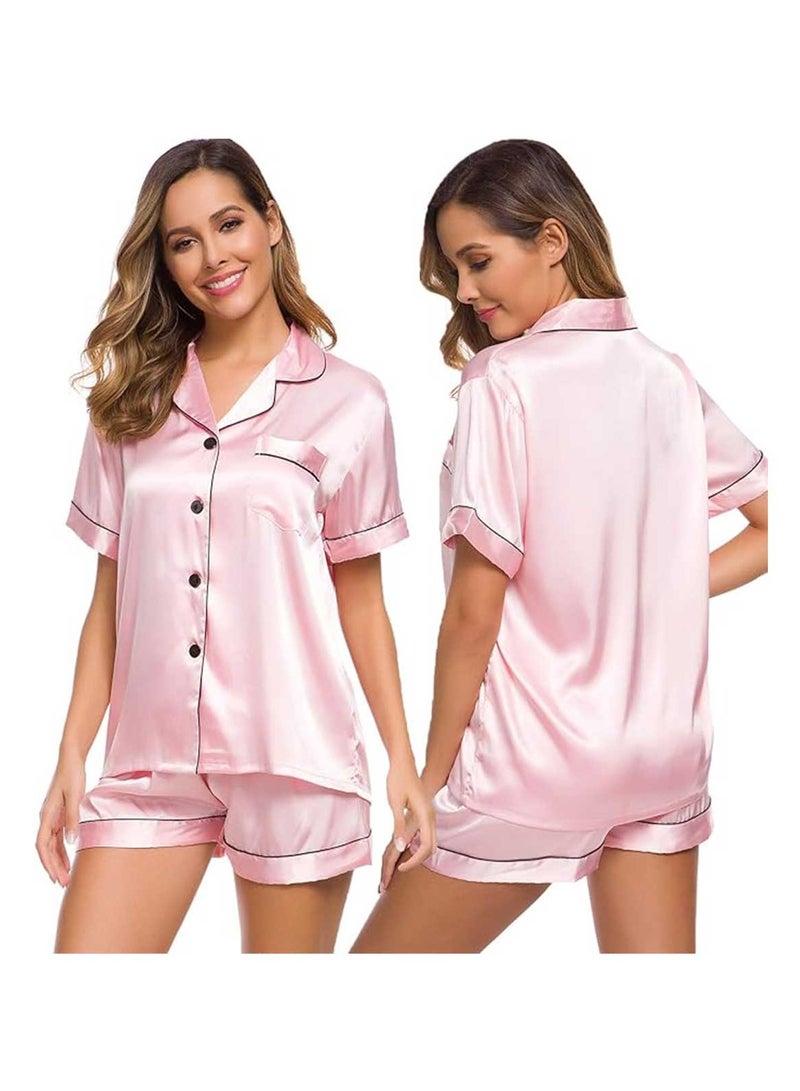 Caprisious Satin Silk Women's Pajama Set - 2-Piece Summer Sleepwear, Button-Down Top and Shorts, Available in Sizes  - Image 1