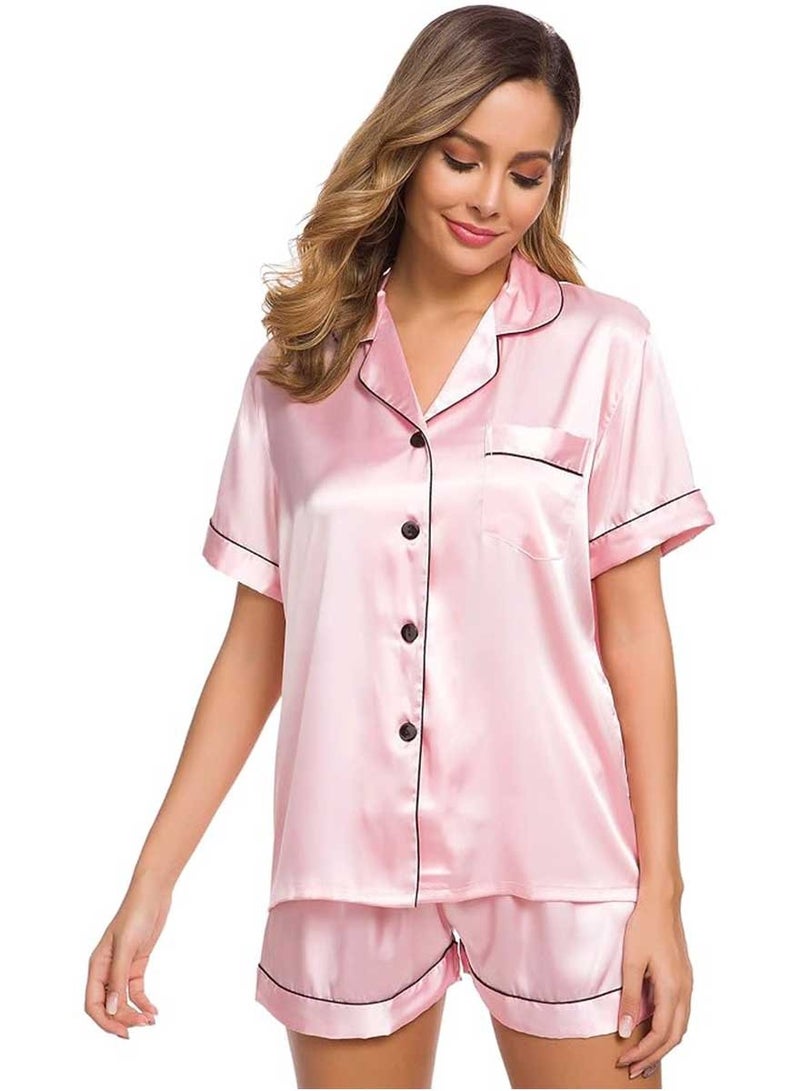 Caprisious Satin Silk Women's Pajama Set - 2-Piece Summer Sleepwear, Button-Down Top and Shorts, Available in Sizes  - Image 3