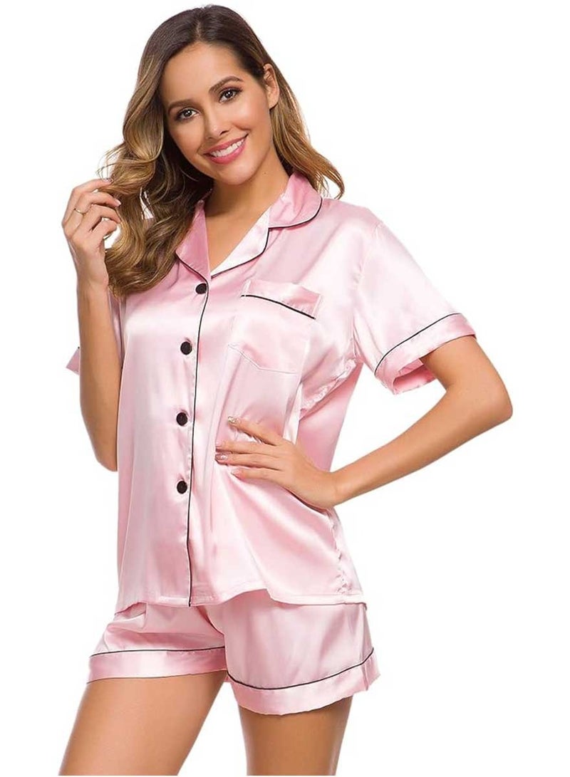 Caprisious Satin Silk Women's Pajama Set - 2-Piece Summer Sleepwear, Button-Down Top and Shorts, Available in Sizes  - Image 4