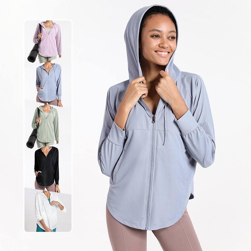 Generic Casual Hooded Sport Jacket Womens Long Sleeve Yoga Top Black  - Image 4