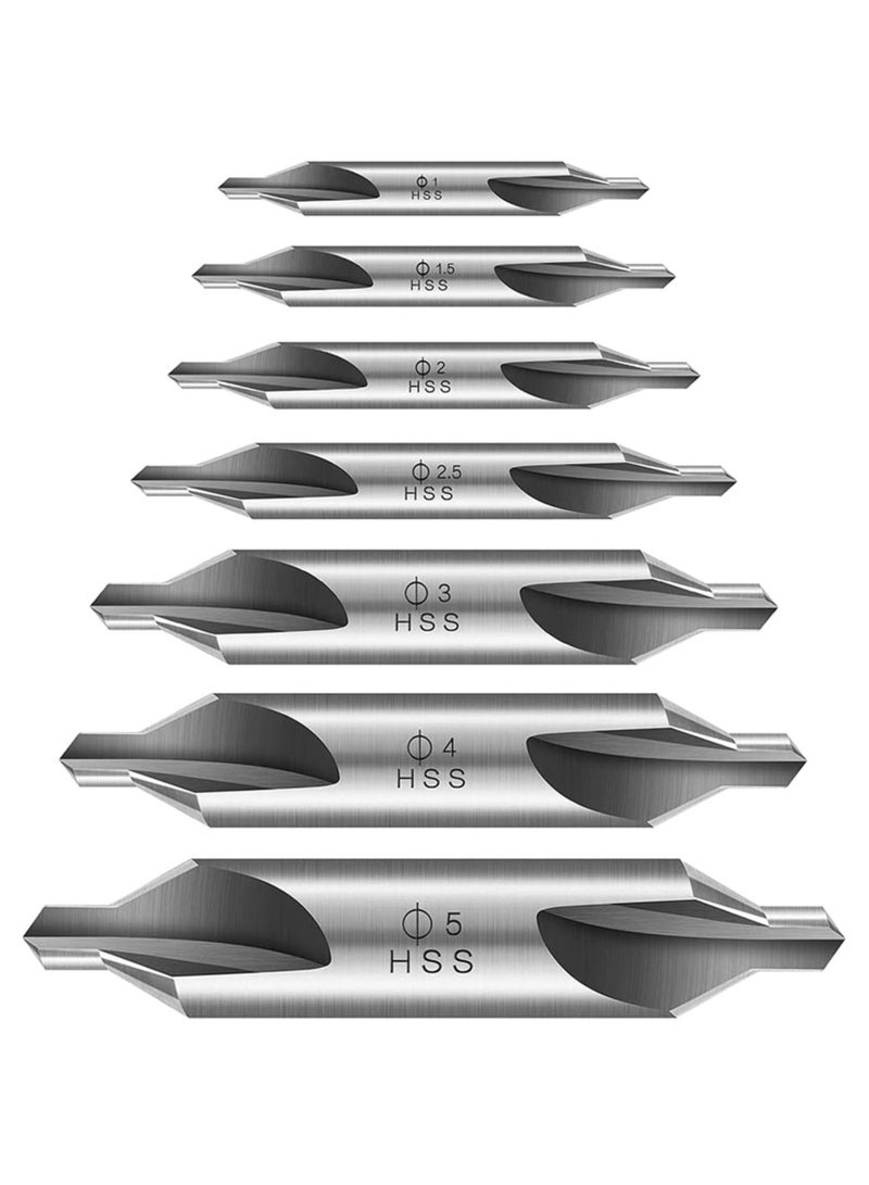 SOLARAE 7 Pcs Center Drill Bits, High Speed Steel Center Drill Bit 60 Degree Angle Countersink Bit, 1mm 1.5mm 2mm 2.5mm 3mm 4mm 5mm Countersink Lathe Mill Tool Kit for Lathe Center Hole Metalworking - Image 1