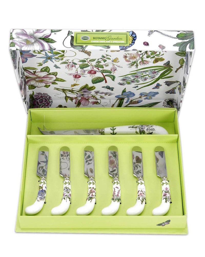 Portmeirion Portmeirion Botanic Garden Cheese Knife & Spreaders (7-Piece Set) - Assorted Floral Motifs, Stainless Steel with Porcelain Handles, Chip-Resistant Glaze - Elegant Tableware for Sunday Brunch  - Image 1