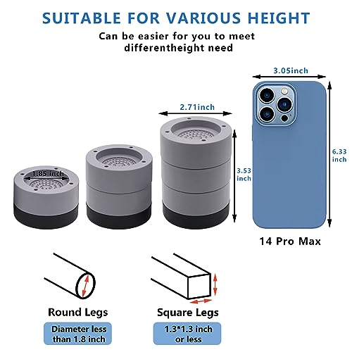 HANIHUA Furniture Risers 2 inch (Set of 4) Round Bed Risers Heavy Duty 1 inch 3inch, Adjustable Bed Lifts Riser for Desk, Table, Sofa, Chair Supports Up to 1,300 lbs - Image 3