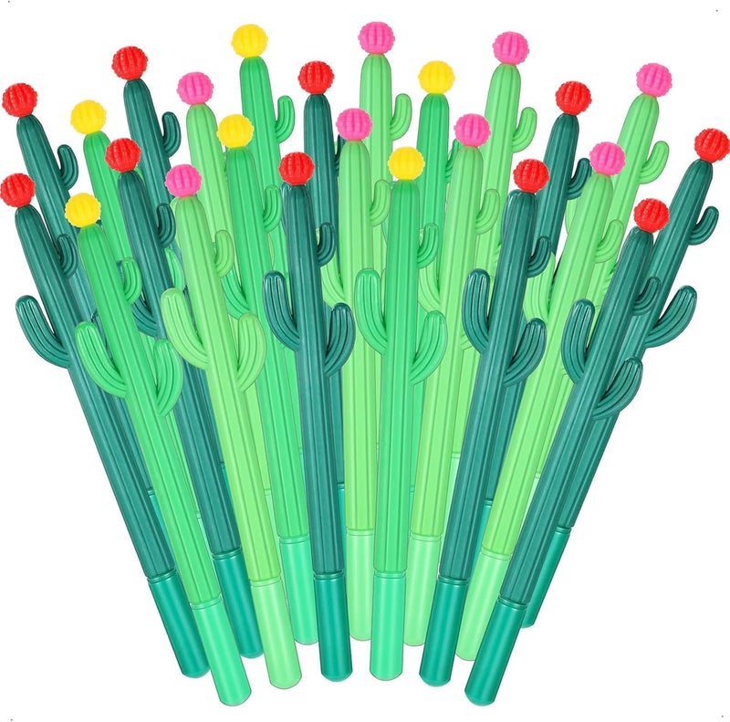 X spring Gel Pens, 24 Pieces Cactus Pens Cactus Shaped Roller Pens, Kids Green Cactus Pens Saguaro Shaped Pen, Black Gel Ink With Flower For Classroom Office School Student Gift Supplies Cactus - Image 1