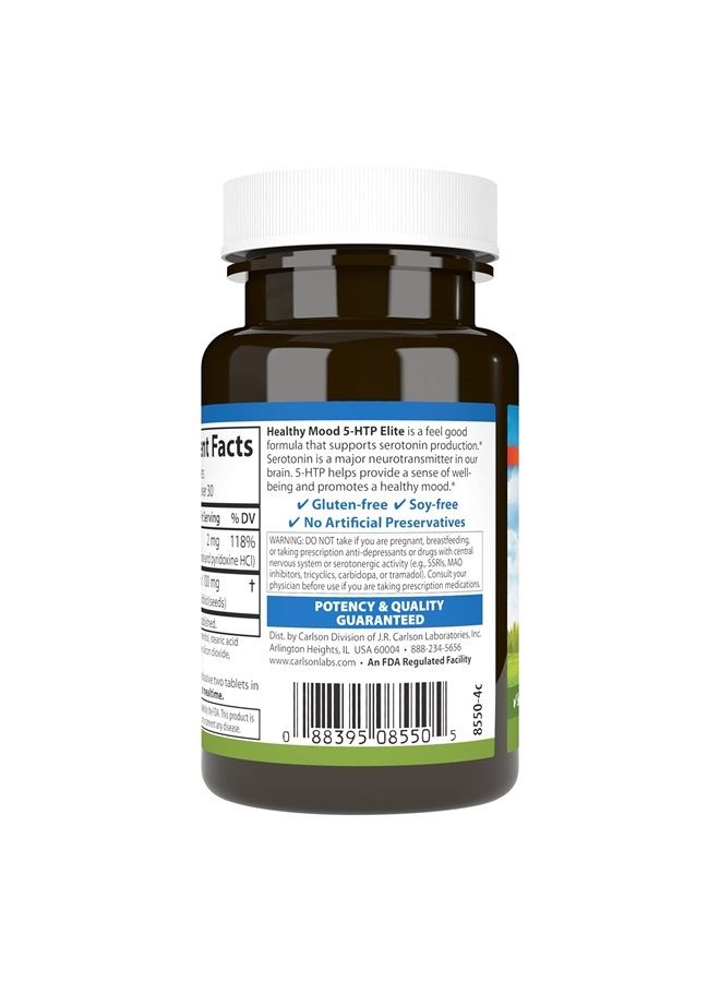 Carlson Healthy Mood 5-HTP Elite, 100 mg, Healthy Mood & Promotes Relaxation, Raspberry, 60 Tablets - Image 3