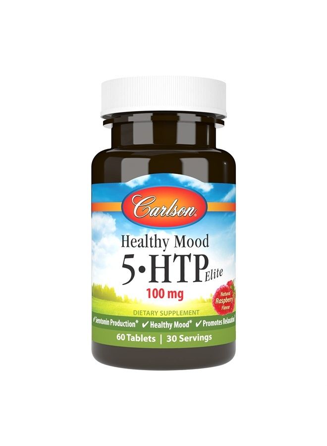 Carlson Healthy Mood 5-HTP Elite, 100 mg, Healthy Mood & Promotes Relaxation, Raspberry, 60 Tablets - Image 1