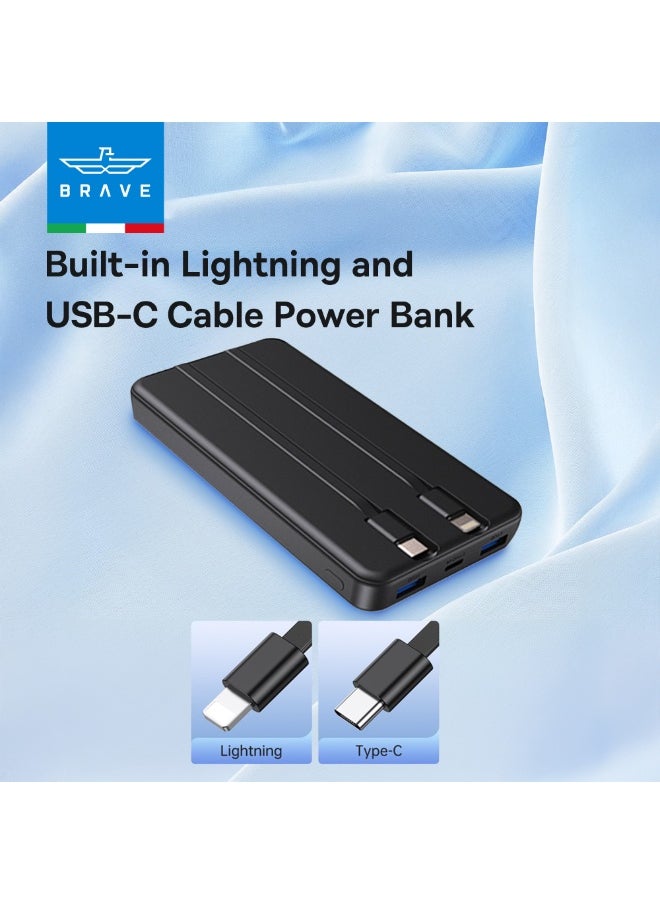 Brave - 12000mAh Portable Power Bank, 22.5W Fast Charging, Compact Power Bank with Built-in USB-C and Lightning Cables, External Battery with LED Digital Display, Compact and Lightweight Design, Compatible with iPhone, Android, Samsung, iPad, Google Pixel, LG, and Supports Multiple Devices Simultaneously Charging - Image 1